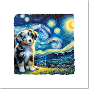 Starry Miniature American Shepherd Portrait - Dog Portrait Posters and Art